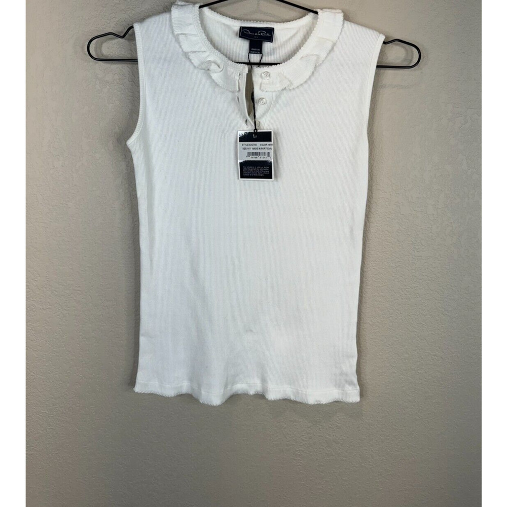 Oscar de la Renta Girls Ribbed Sleeveless Top Henley Neck White Size 14Y NWT